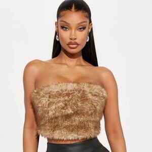 Mob Wife Faux Fur Top - Brown